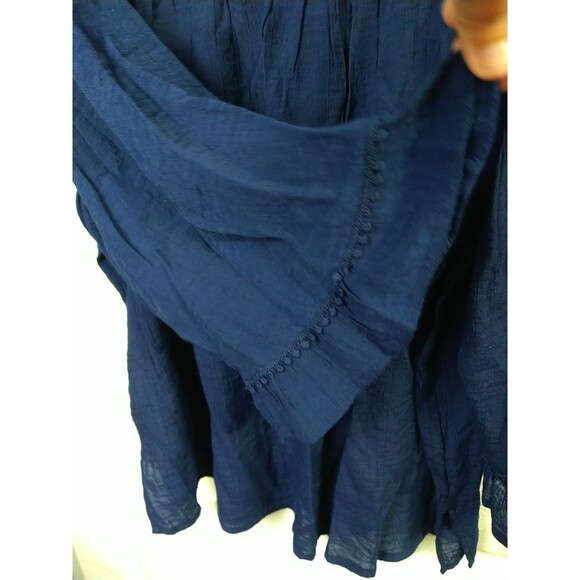 Retrology Blouse Woman L Blue Boho Chic Lagenlook Semi Sheer Balloon Ruffle... - Picture 4 of 8